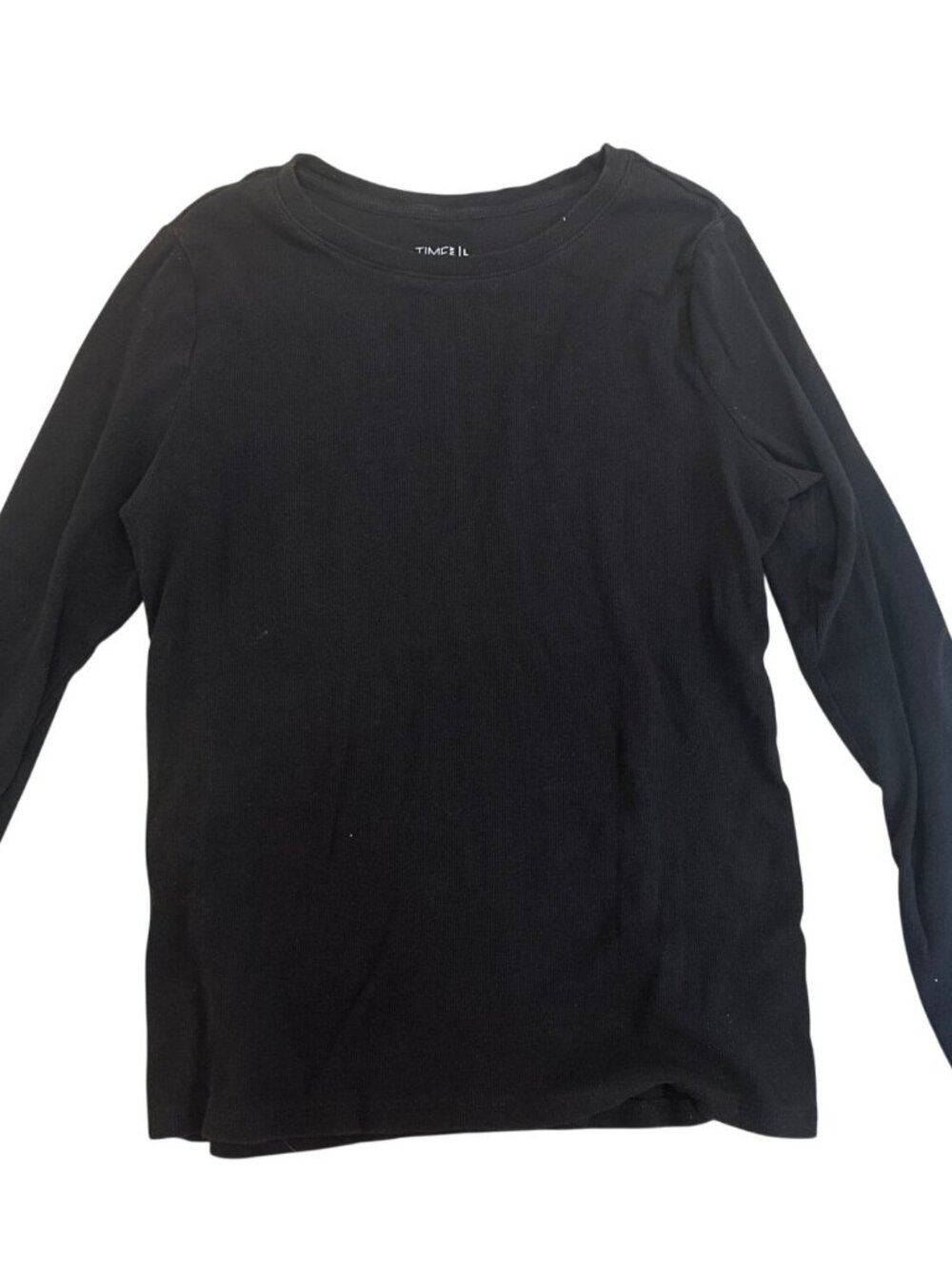 Time And Tru Womens Shirt Size L Black Long-Sleeve Crewneck Ribbed Cozy Fall